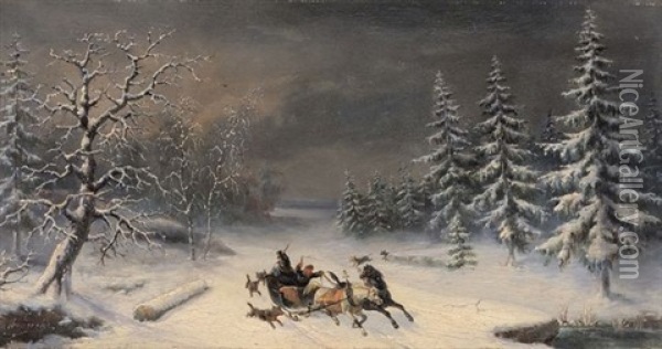 Traineau Attaque Par Des Loups Oil Painting - Louis Claude Mallebranche