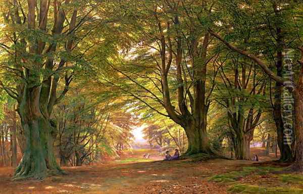 Playing in the beech wood, 1876 Oil Painting - Edmund George Warren
