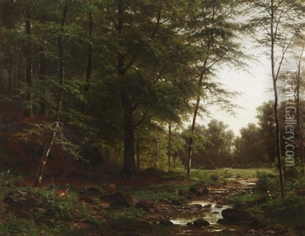 Waldlandschaft Oil Painting - Fritz Ebel