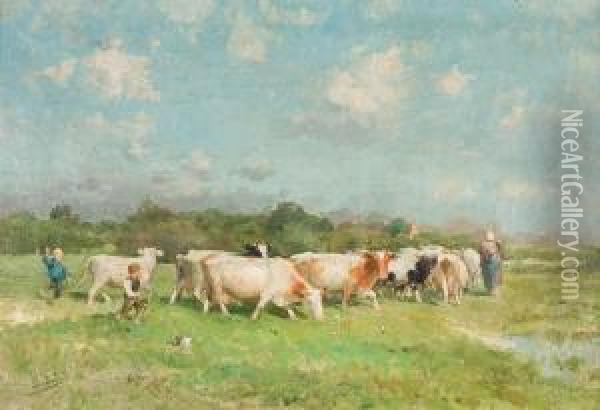 Vaches Dans Le Pre Oil Painting - Florent Nicolas Crabeels