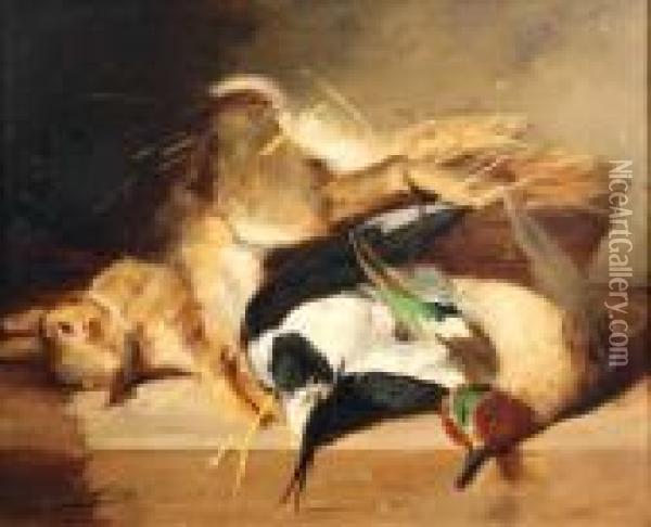 Lievre Et Canard Oil Painting - Alphonse de Neuville