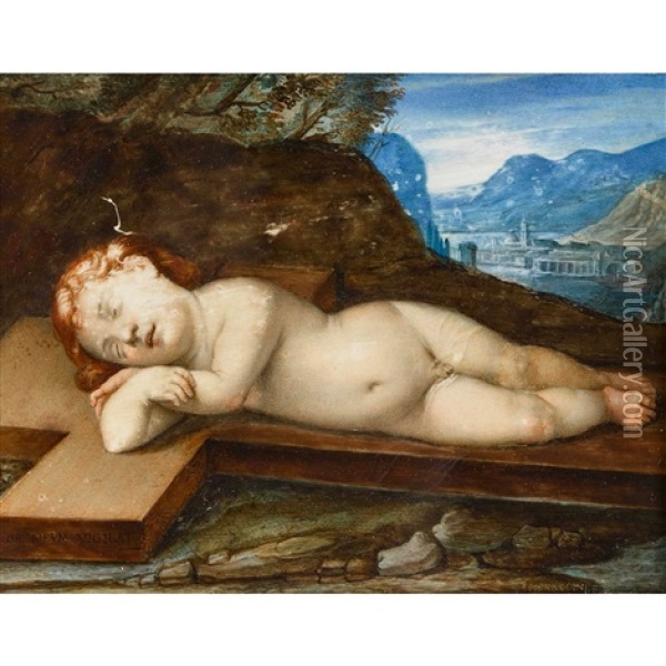 Schlafendes Jesuskind Auf Dem Kreuz Oil Painting - Francesco Pieraccini
