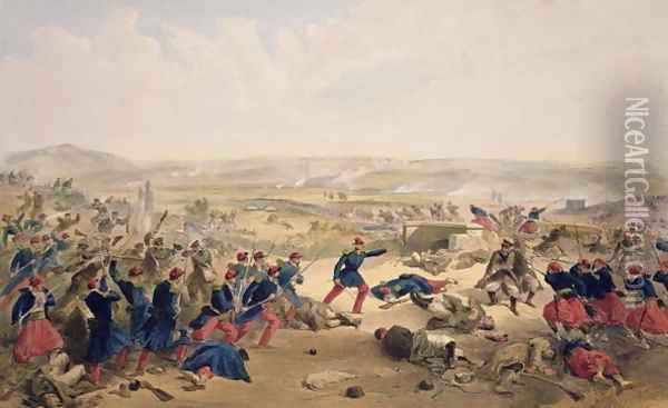 Battle of the Tchernaya, August 16th 1855, plate from The Seat of War in the East, pub. by Paul and Dominic Colnaghi and Co., 1856 Oil Painting - William Simpson