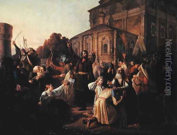 Minin d.1616 appealing to the Novgorodians in 1611, 1861 Oil Painting - Mikhail Ivanovich Peskov