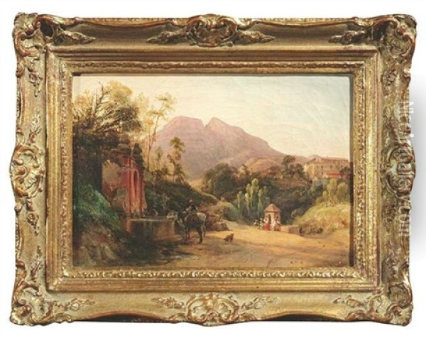 Suditalienische Landschaft Mit Landleuten Am Brunnen Oil Painting - Teodoro Duclere