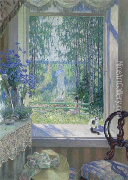 Open Window Onto A Garden Oil Painting - Nikolai Petrovich Bogdanov-Bel'sky