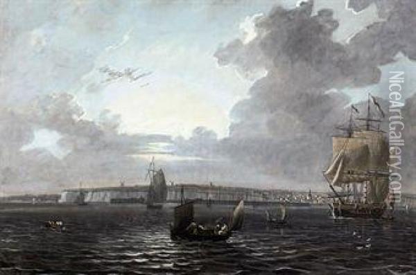 An English Man-o'war And Other Shipping Off Ramsgate Oil Painting - Adam Callander