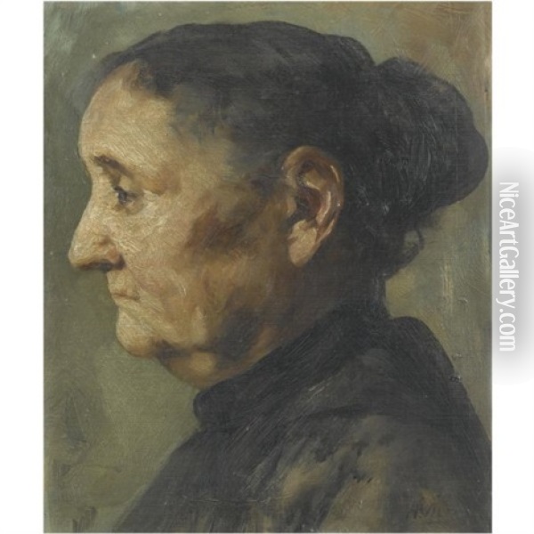 Woman In Profile Oil Painting - Nikiforos (Nicephore) Lytras