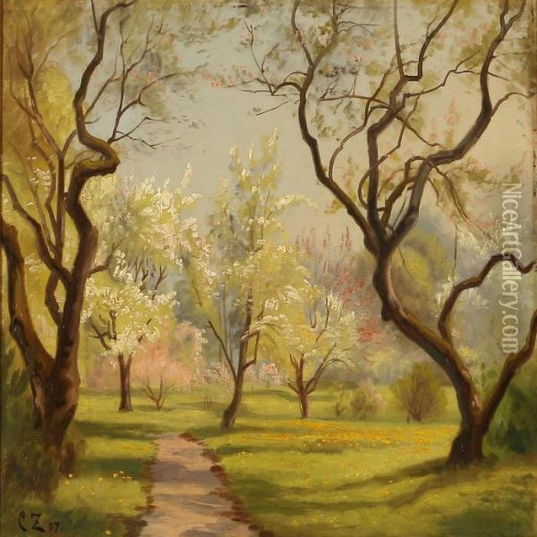 Spring Day In A Park Oil Painting - Christian Zacho