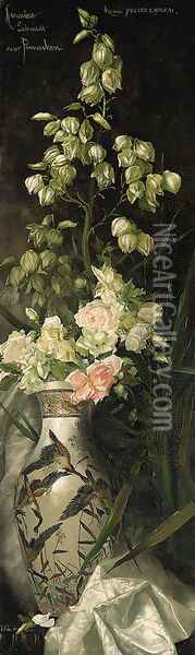 Roses and Lilies of the Valley in a 19th Century slender oviform Vase Oil Painting - Hermine Von Preuschen