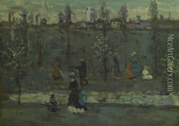 Figures By A Stream Oil Painting - Maurice Prendergast