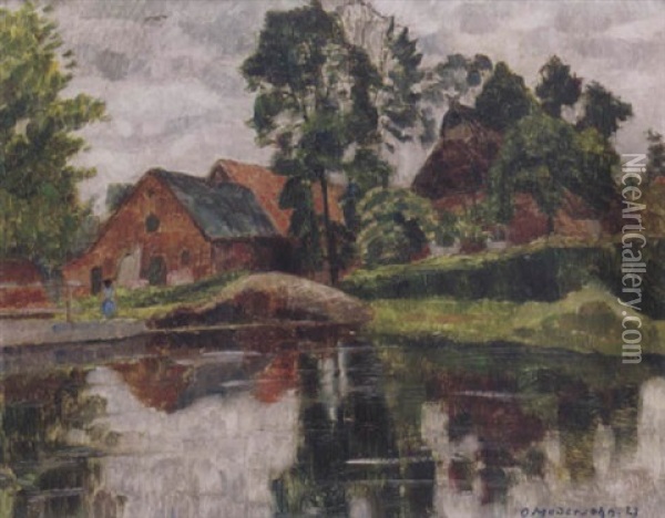 Dorf Am Wasser Bei Worpswede Oil Painting - Otto Modersohn