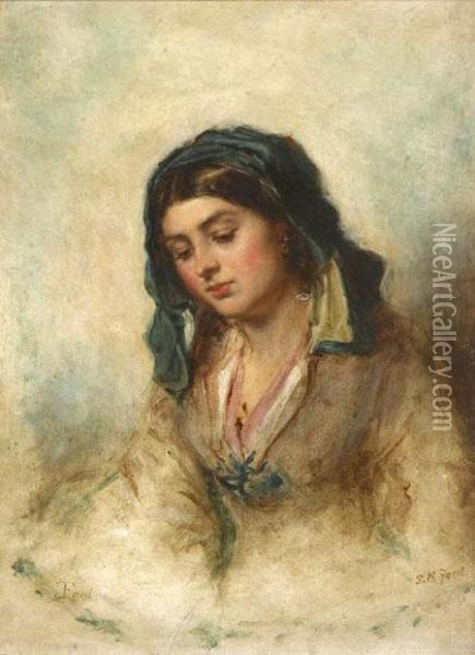 Portrait Study Of Seated Girl Oil Painting - Thomas Faed