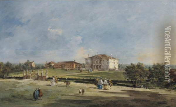 View Of The Villa Loredan At Paese Oil Painting - Francesco Guardi
