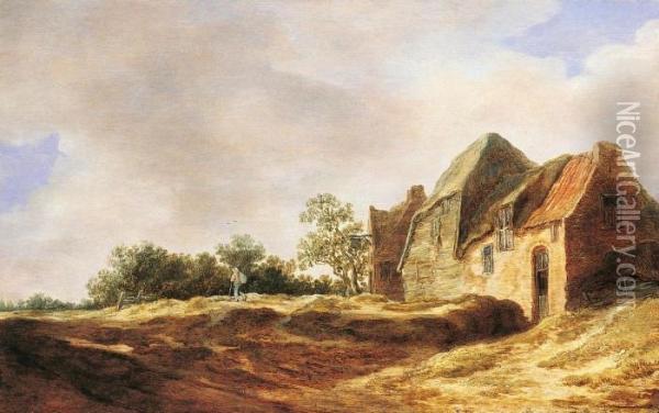 Landschaft Mit Gehoft Und Einem Wanderer Oil Painting - Jan van Goyen