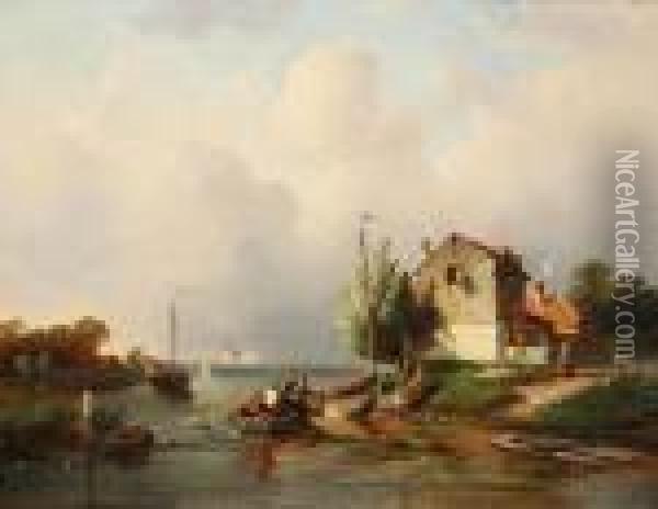 Hollands Rivierlandschap Oil Painting - Charles Henri Leickert