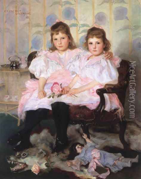 Double Portrait of Erzsebet and Stefanie 1896 Oil Painting - Fulop Elek Laszlo