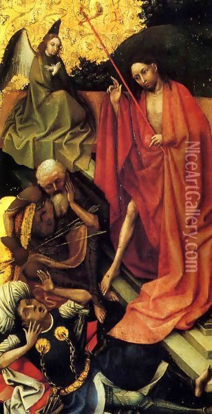 Triptych with the Entombment of Christ, right wing, detail Oil Painting - Robert Campin