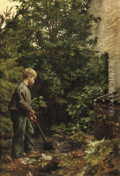 The Little Gardener Oil Painting - Georg Genschow