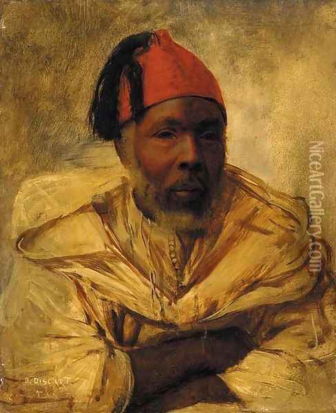 A Berber in a fez Oil Painting - Jean Discart