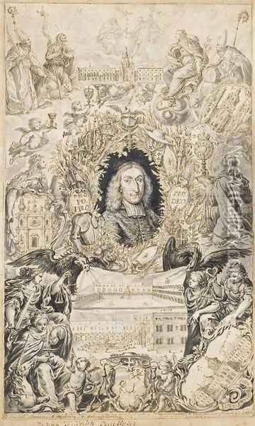An allegory with the portrait of Johann Ernst von Thun, Prince Archbishop of Salzburg Oil Painting - Johann Friedrich I Pereth
