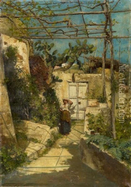 Garten Mit Pergola Oil Painting - Ernst Hanfstaengl