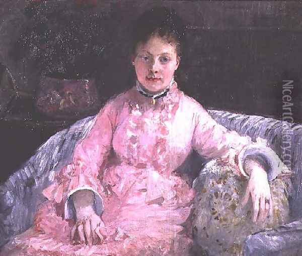 Portrait of a Woman in a pink dress Oil Painting - Berthe Morisot