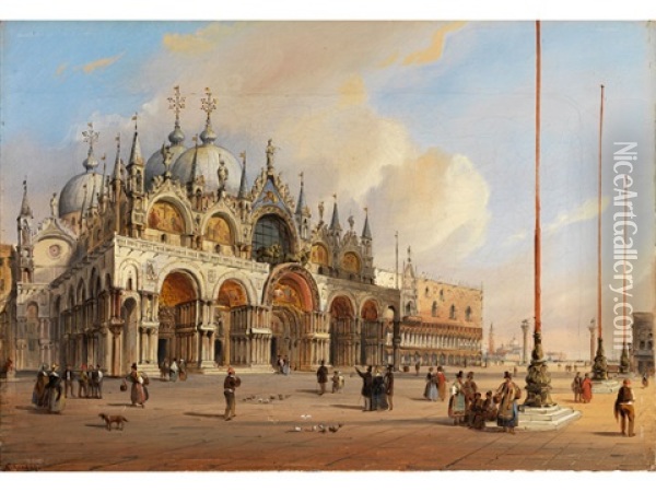Dogenpalast Und Markuskirche In Venedig Oil Painting - Carlo Grubacs