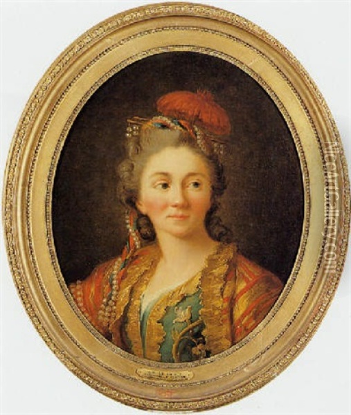 Portrait De Mademoiselle Clairon Dans L'orphelin De La Chine De Voltaire Oil Painting - Jean-Baptiste Leprince