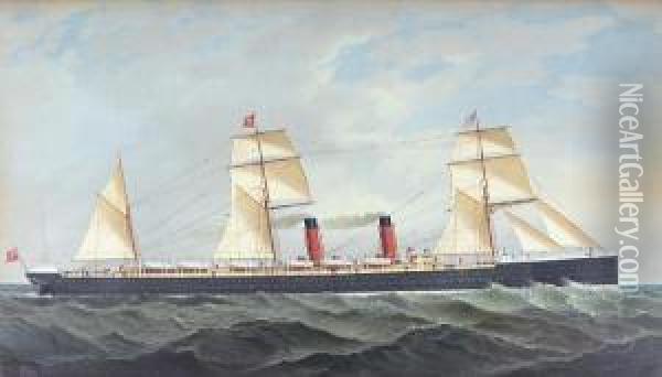 The R.m.s. Servia At Sea Oil Painting - Fred Pansing