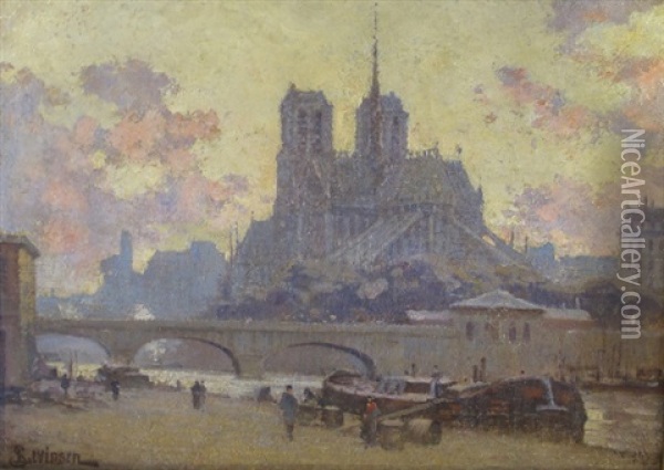 Vue De Notre Dame Depuis Les Quais De La Seine Oil Painting - Sophus Theobald Levinsen
