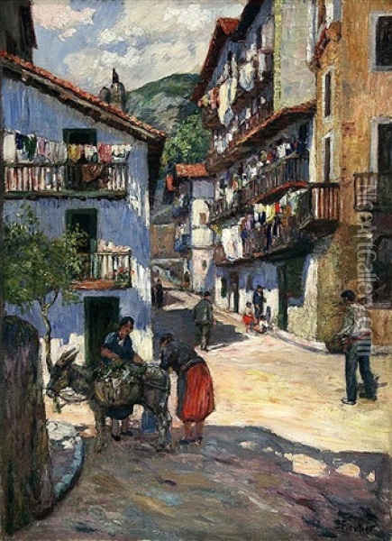 Village Street Scene Oil Painting - Louis Floutier