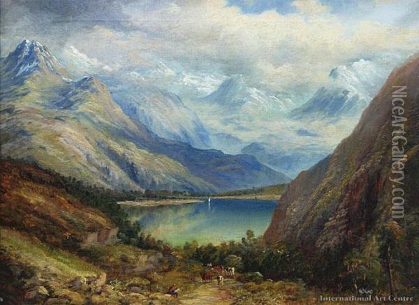 Diamond Lake From A Spur Of Mt Earnslaw, Wakatipu District Oil Painting - Charles Blomfield