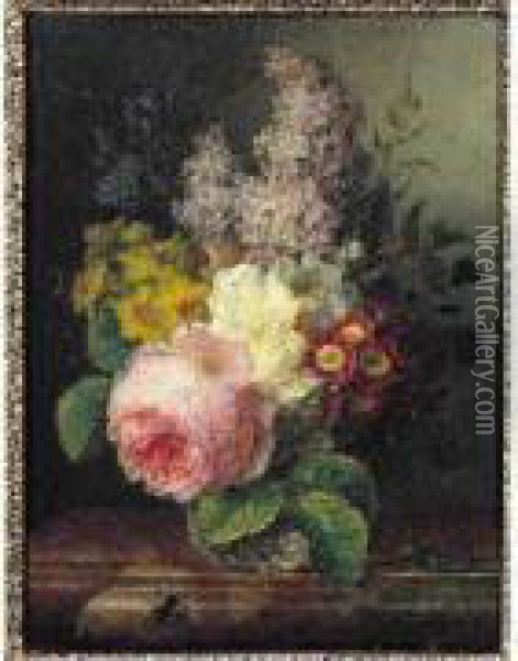 Nature Morte Au Bouquet De Fleurs Sur Un Entablement De Marbre Oil Painting - Cornelis van Spaendonck