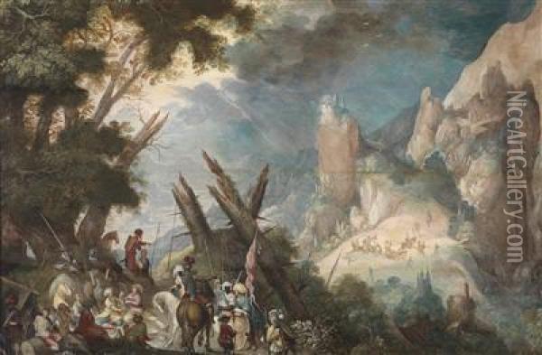 Mountainous Landscape With The Conversion Of Saul Oil Painting - Kerstiaen De Keuninck The Elder
