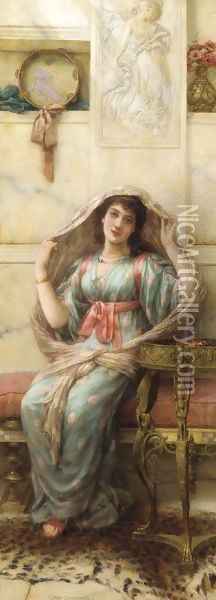 A seated young lady in a shawl Oil Painting - Eisman Semenowsky