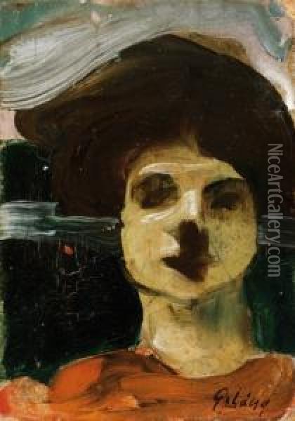 Female Head, 1911-12 Oil Painting - Lajos Gulacsy