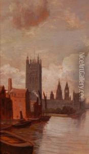 Thames Scene At Westminster Oil Painting - George Hyde Pownall