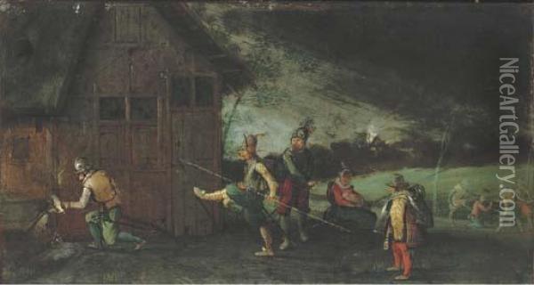 Soldiers Looting A House Oil Painting - David Vinckboons