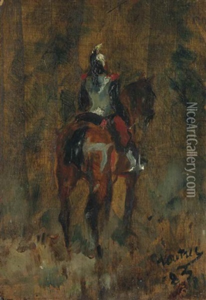 Cuirassier A Cheval, Vu De Dos Oil Painting - Henri De Toulouse-Lautrec