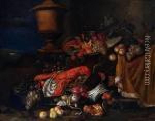 The Younger A Still Life Of Fruit, Lobster, Platters And An Urn Oil Painting - Jan Pauwel Ii Gillemans