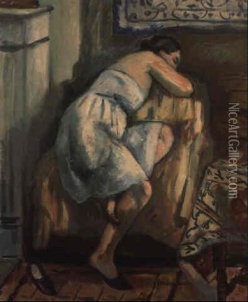 Jeanne Dormant Dans Un Fauteuil Oil Painting - Henri Charles Manguin