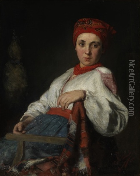 Madchen In Ukrainischer Tracht Oil Painting - Leon Fortunski