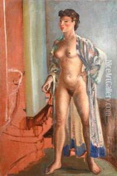 A Nude In White Heels Oil Painting - Emil Ganso
