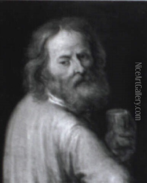 Portrait Of A Bearded Old Man Holding A Wineglass Oil Painting - David Ryckaert III