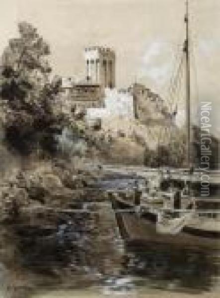 Blick Auf Das Kloster Dochiarou Auf Dem Berg Athos Oil Painting - Carl Wuttke