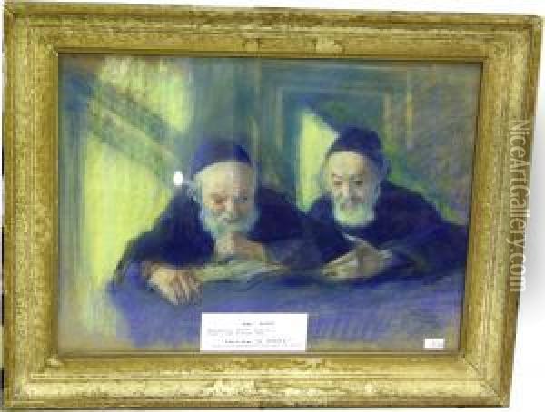 Tva Lasande Rabbiner. Oil Painting - Artur Markowicz