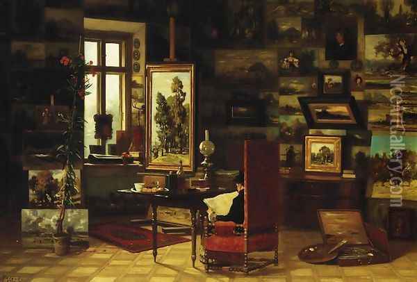 Studio Interior Oil Painting - Wladyslaw Aleksander Malecki
