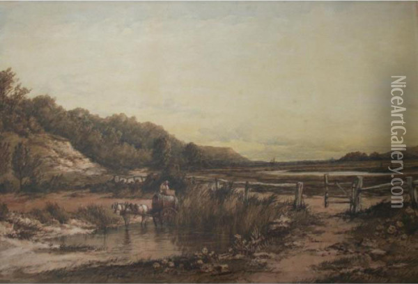 Horse And Cart Near The Sussex Coast, Probably At Cuckmere Haven Oil Painting - Richard Henry Nibbs