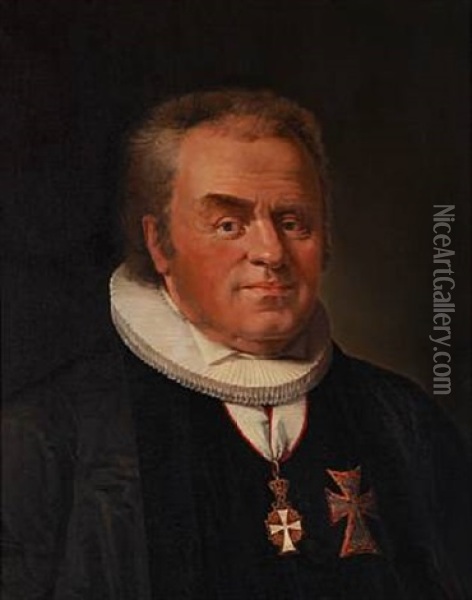 Portrait Of Bishop Peter Outzen Boisen (after C. A. Jensen) Oil Painting - Jakob Hansen